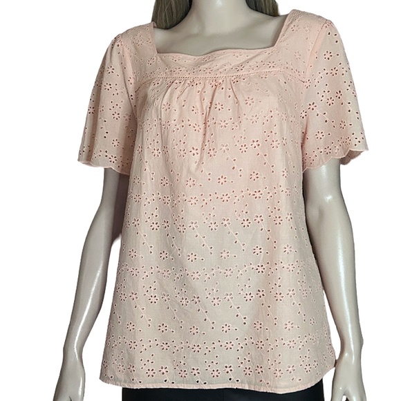 Talbots Pink Eyelet Blouse Top 100% Cotton Lined NWT - Picture 2 of 15